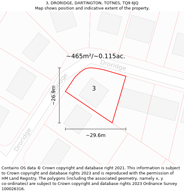 3, DRORIDGE, DARTINGTON, TOTNES, TQ9 6JQ: Plot and title map