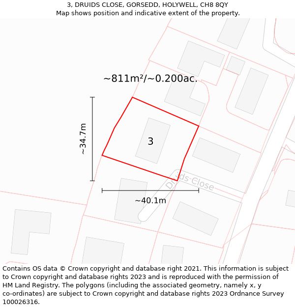 3, DRUIDS CLOSE, GORSEDD, HOLYWELL, CH8 8QY: Plot and title map