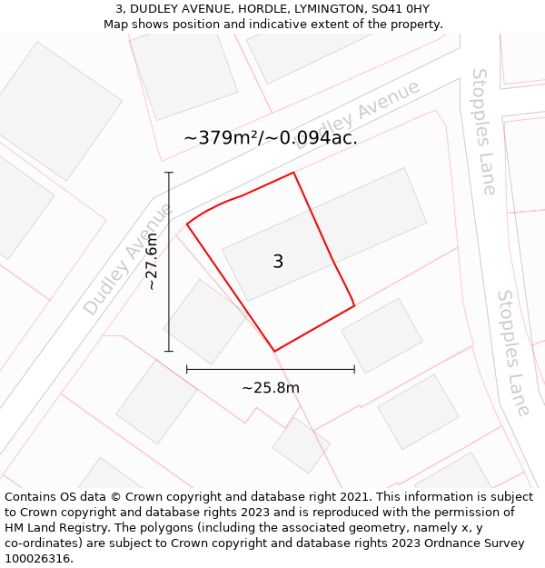 3, DUDLEY AVENUE, HORDLE, LYMINGTON, SO41 0HY: Plot and title map