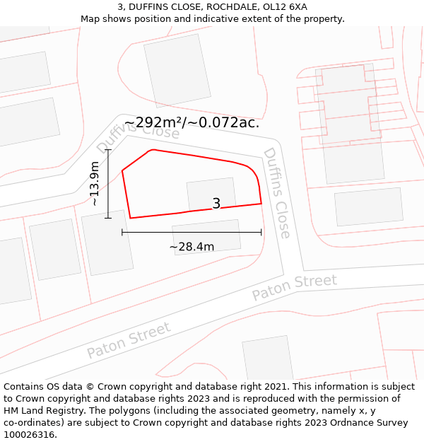 3, DUFFINS CLOSE, ROCHDALE, OL12 6XA: Plot and title map