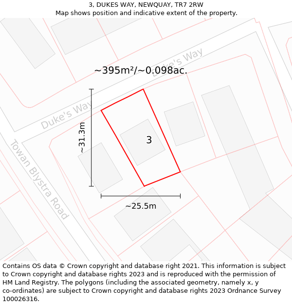 3, DUKES WAY, NEWQUAY, TR7 2RW: Plot and title map