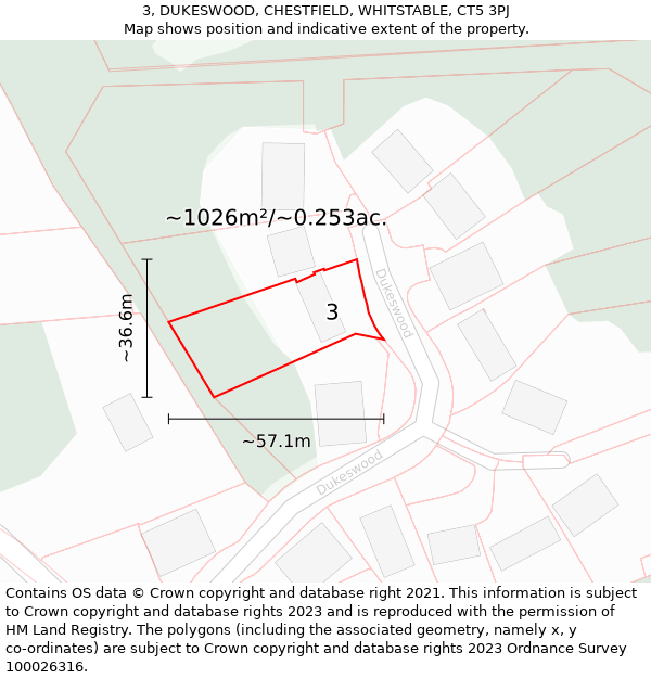 3, DUKESWOOD, CHESTFIELD, WHITSTABLE, CT5 3PJ: Plot and title map