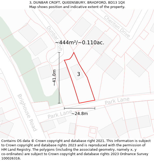 3, DUNBAR CROFT, QUEENSBURY, BRADFORD, BD13 1QX: Plot and title map