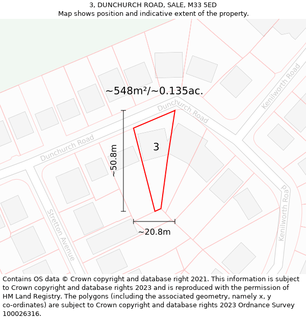 3, DUNCHURCH ROAD, SALE, M33 5ED: Plot and title map