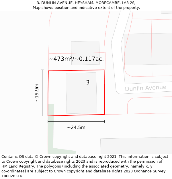 3, DUNLIN AVENUE, HEYSHAM, MORECAMBE, LA3 2SJ: Plot and title map