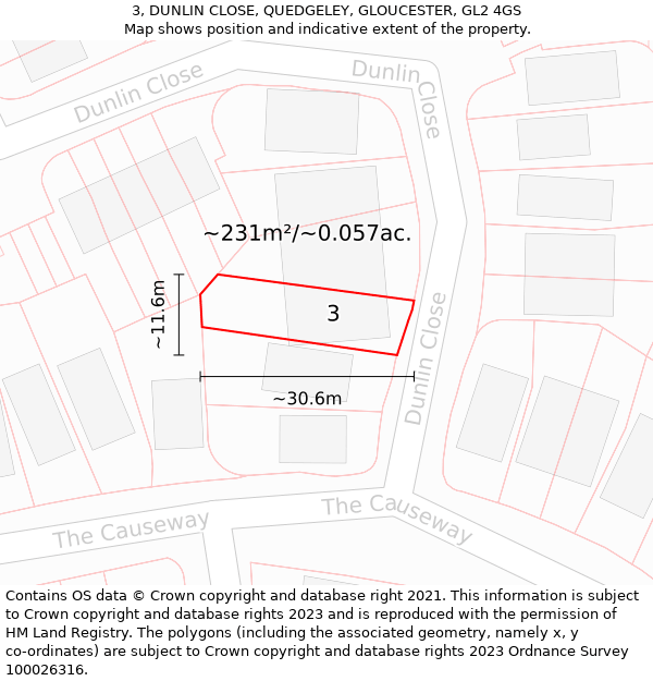 3, DUNLIN CLOSE, QUEDGELEY, GLOUCESTER, GL2 4GS: Plot and title map