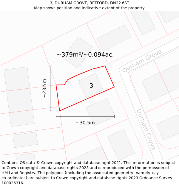 3, DURHAM GROVE, RETFORD, DN22 6ST: Plot and title map