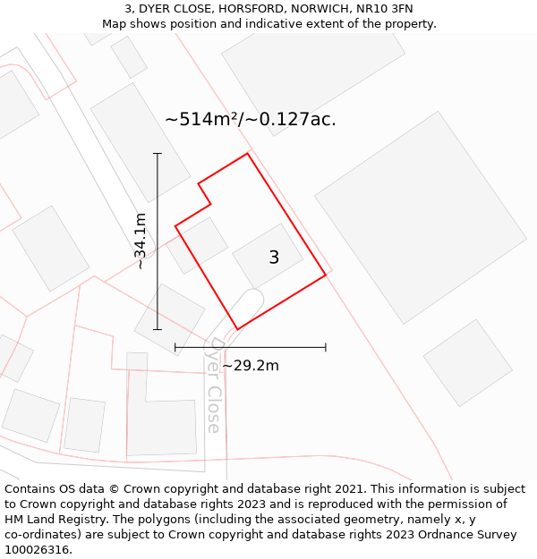 3, DYER CLOSE, HORSFORD, NORWICH, NR10 3FN: Plot and title map