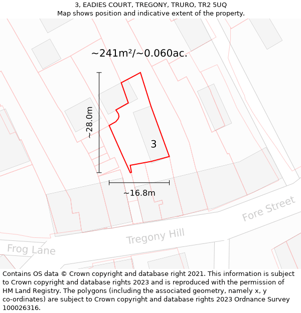 3, EADIES COURT, TREGONY, TRURO, TR2 5UQ: Plot and title map