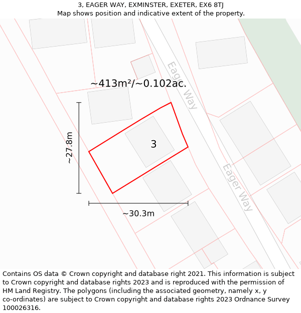 3, EAGER WAY, EXMINSTER, EXETER, EX6 8TJ: Plot and title map