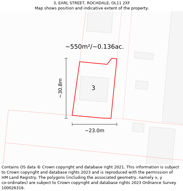 3, EARL STREET, ROCHDALE, OL11 2XF: Plot and title map