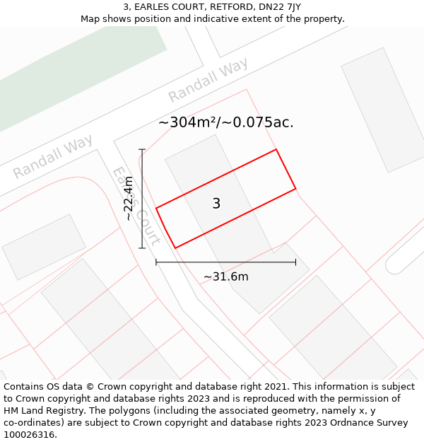 3, EARLES COURT, RETFORD, DN22 7JY: Plot and title map