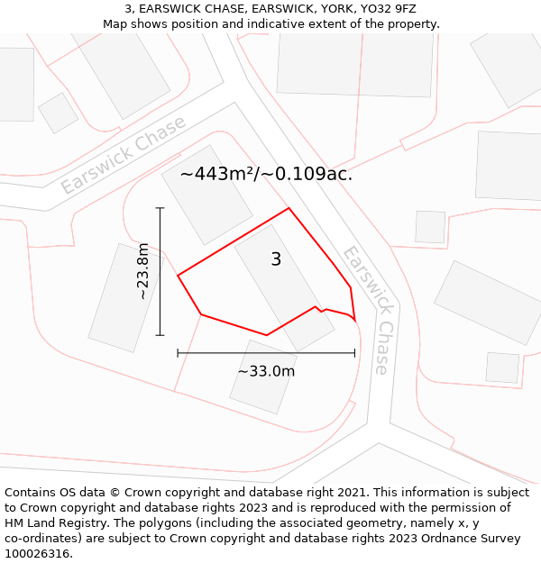 3, EARSWICK CHASE, EARSWICK, YORK, YO32 9FZ: Plot and title map