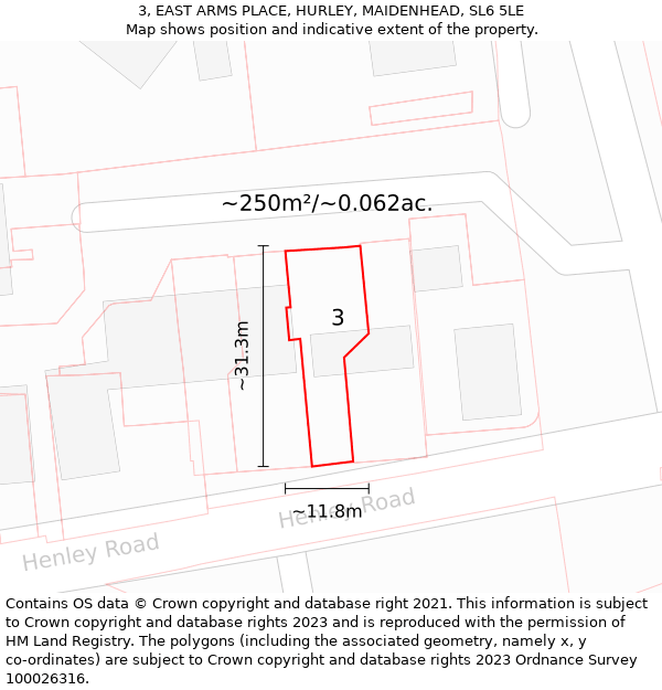 3, EAST ARMS PLACE, HURLEY, MAIDENHEAD, SL6 5LE: Plot and title map