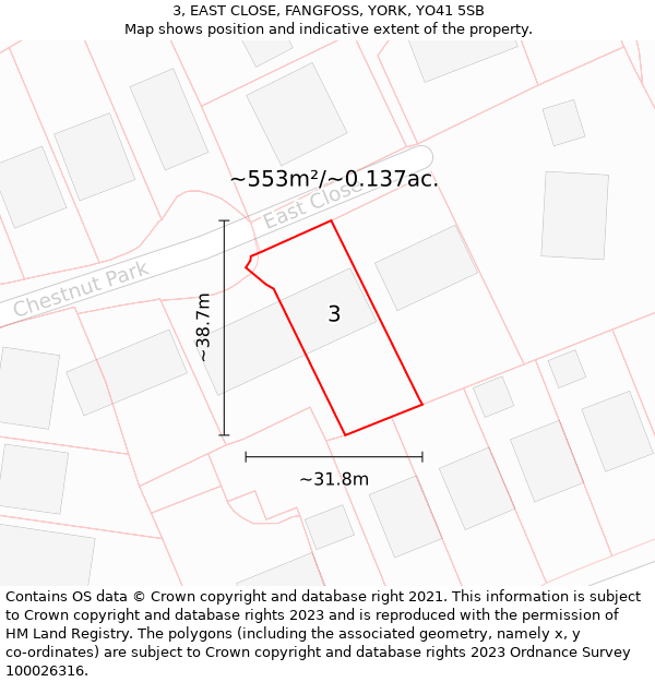 3, EAST CLOSE, FANGFOSS, YORK, YO41 5SB: Plot and title map