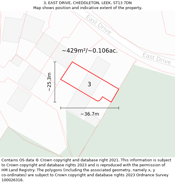 3, EAST DRIVE, CHEDDLETON, LEEK, ST13 7DN: Plot and title map