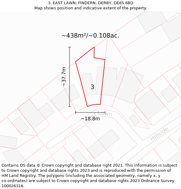 3, EAST LAWN, FINDERN, DERBY, DE65 6BD: Plot and title map