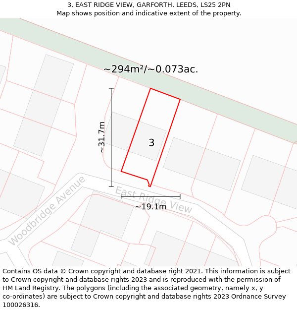 3, EAST RIDGE VIEW, GARFORTH, LEEDS, LS25 2PN: Plot and title map