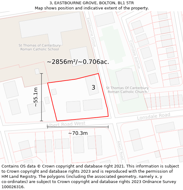 3, EASTBOURNE GROVE, BOLTON, BL1 5TR: Plot and title map