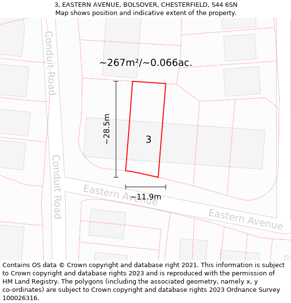 3, EASTERN AVENUE, BOLSOVER, CHESTERFIELD, S44 6SN: Plot and title map