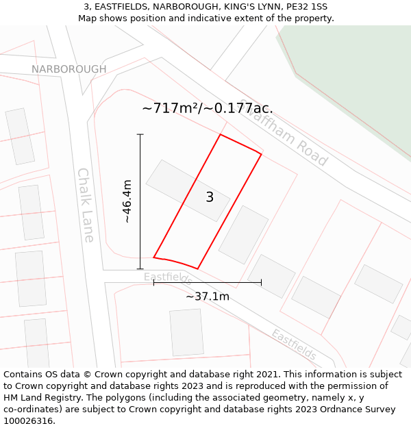 3, EASTFIELDS, NARBOROUGH, KING'S LYNN, PE32 1SS: Plot and title map