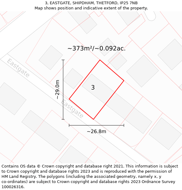 3, EASTGATE, SHIPDHAM, THETFORD, IP25 7NB: Plot and title map