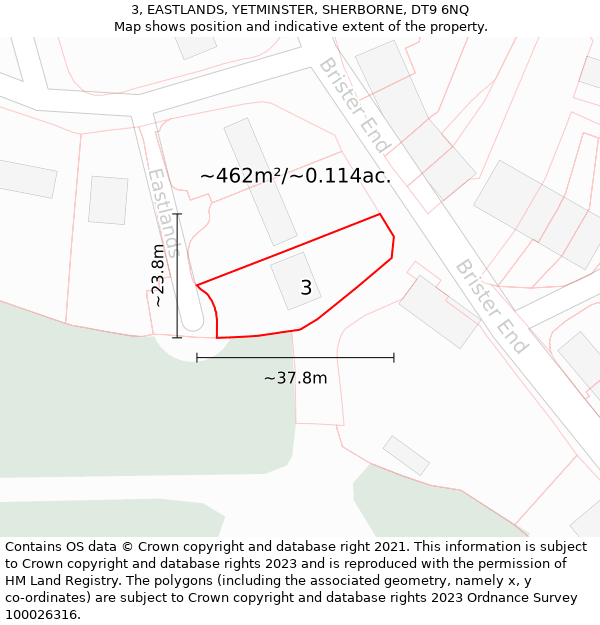 3, EASTLANDS, YETMINSTER, SHERBORNE, DT9 6NQ: Plot and title map