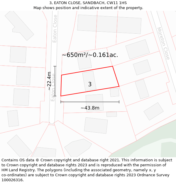 3, EATON CLOSE, SANDBACH, CW11 1HS: Plot and title map