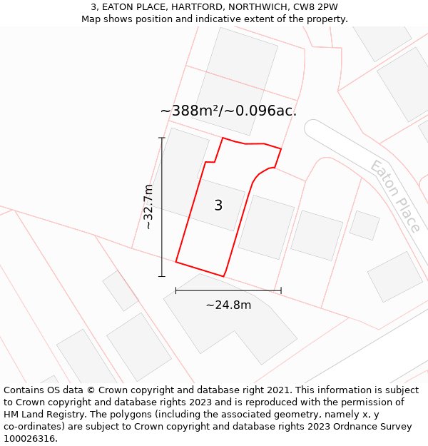 3, EATON PLACE, HARTFORD, NORTHWICH, CW8 2PW: Plot and title map