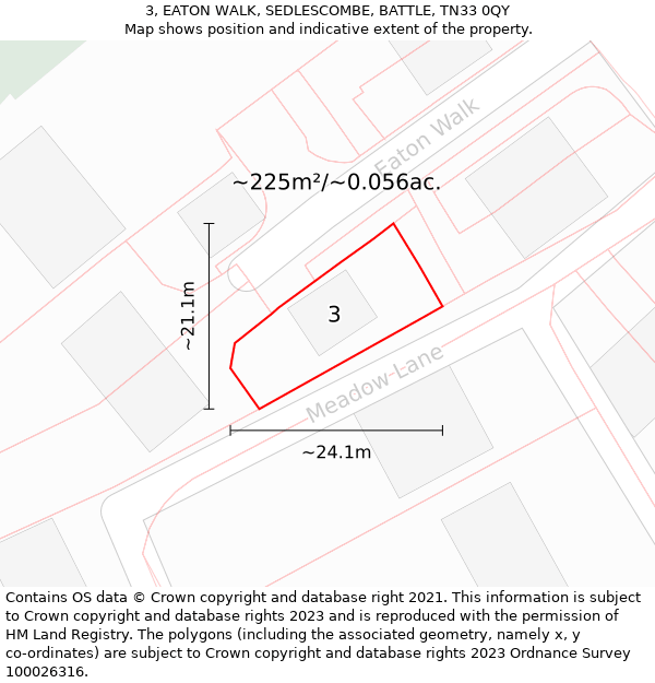 3, EATON WALK, SEDLESCOMBE, BATTLE, TN33 0QY: Plot and title map