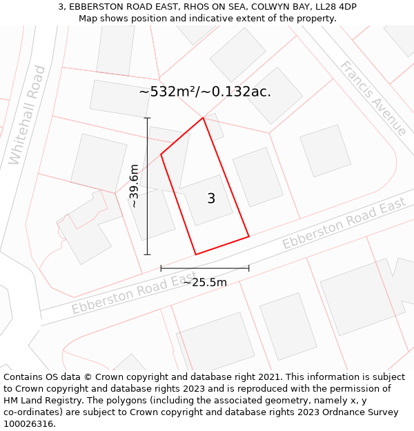 3, EBBERSTON ROAD EAST, RHOS ON SEA, COLWYN BAY, LL28 4DP: Plot and title map