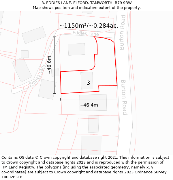 3, EDDIES LANE, ELFORD, TAMWORTH, B79 9BW: Plot and title map