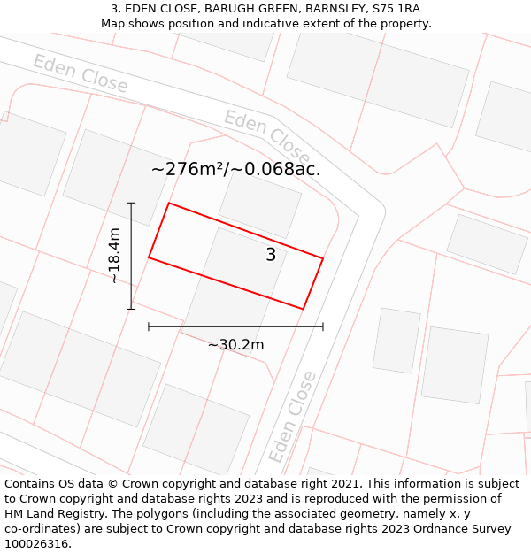 3, EDEN CLOSE, BARUGH GREEN, BARNSLEY, S75 1RA: Plot and title map