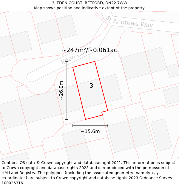 3, EDEN COURT, RETFORD, DN22 7WW: Plot and title map