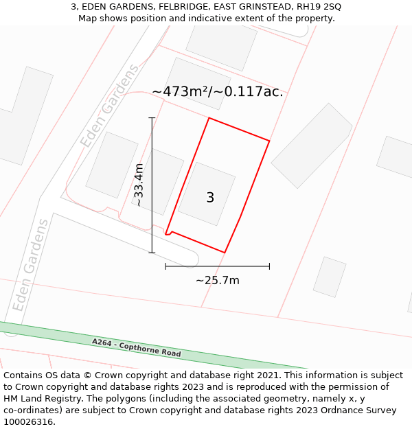 3, EDEN GARDENS, FELBRIDGE, EAST GRINSTEAD, RH19 2SQ: Plot and title map