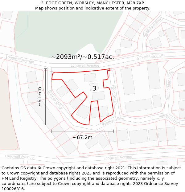 3, EDGE GREEN, WORSLEY, MANCHESTER, M28 7XP: Plot and title map