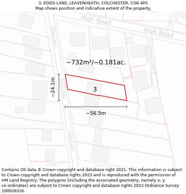 3, EDIES LANE, LEAVENHEATH, COLCHESTER, CO6 4PA: Plot and title map