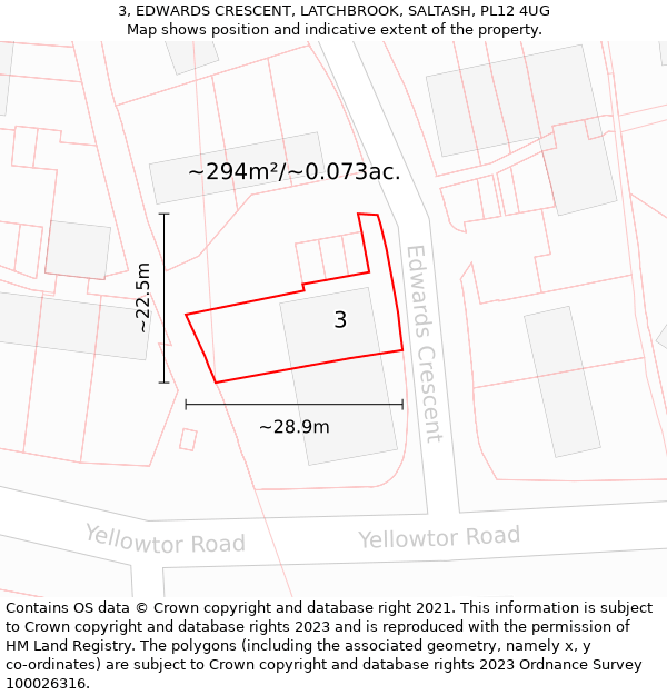 3, EDWARDS CRESCENT, LATCHBROOK, SALTASH, PL12 4UG: Plot and title map