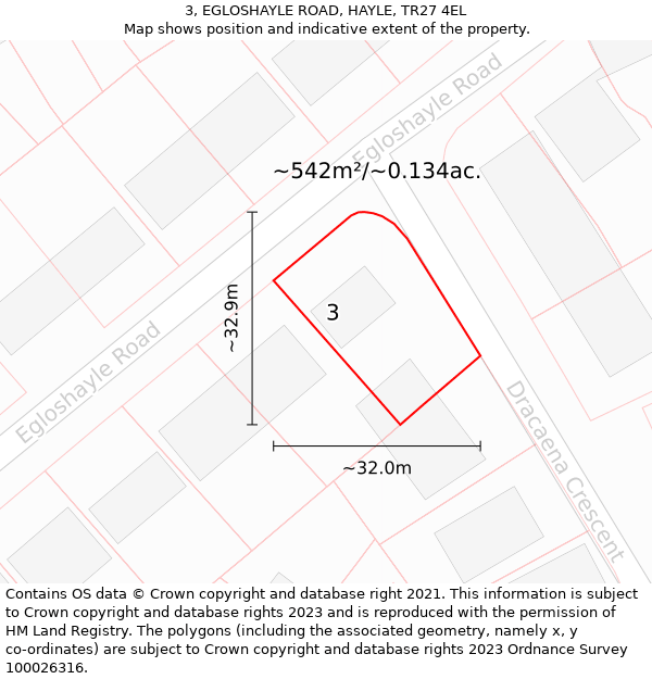 3, EGLOSHAYLE ROAD, HAYLE, TR27 4EL: Plot and title map