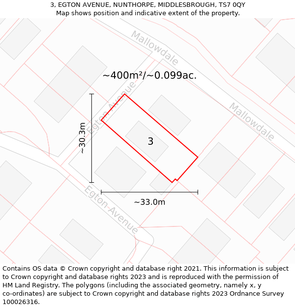 3, EGTON AVENUE, NUNTHORPE, MIDDLESBROUGH, TS7 0QY: Plot and title map