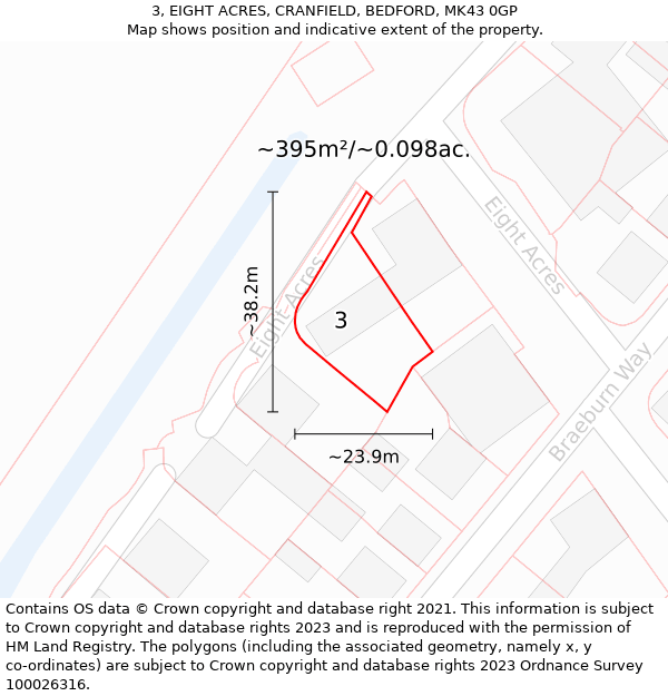 3, EIGHT ACRES, CRANFIELD, BEDFORD, MK43 0GP: Plot and title map