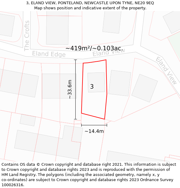 3, ELAND VIEW, PONTELAND, NEWCASTLE UPON TYNE, NE20 9EQ: Plot and title map