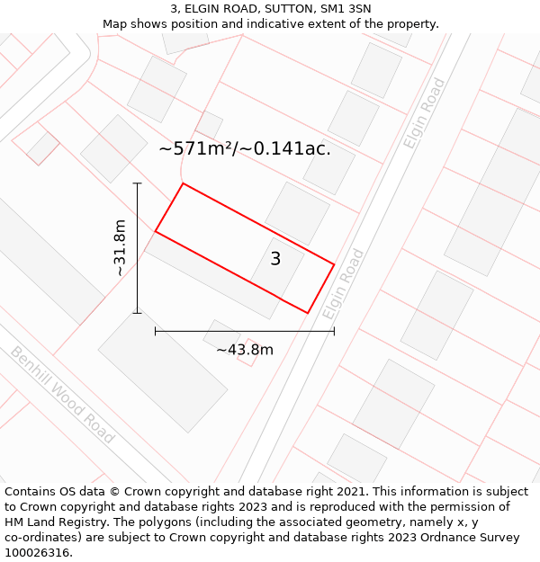 3, ELGIN ROAD, SUTTON, SM1 3SN: Plot and title map