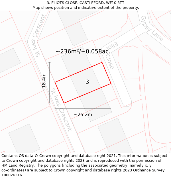 3, ELIOTS CLOSE, CASTLEFORD, WF10 3TT: Plot and title map