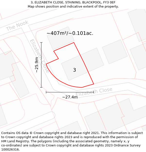 3, ELIZABETH CLOSE, STAINING, BLACKPOOL, FY3 0EF: Plot and title map