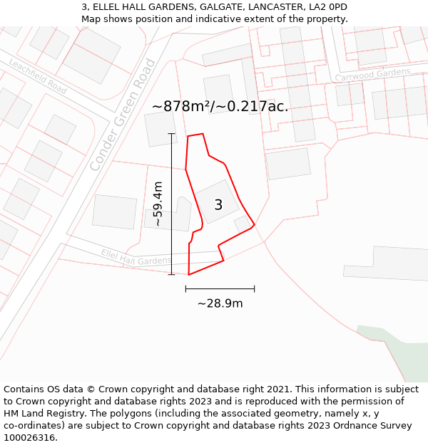 3, ELLEL HALL GARDENS, GALGATE, LANCASTER, LA2 0PD: Plot and title map