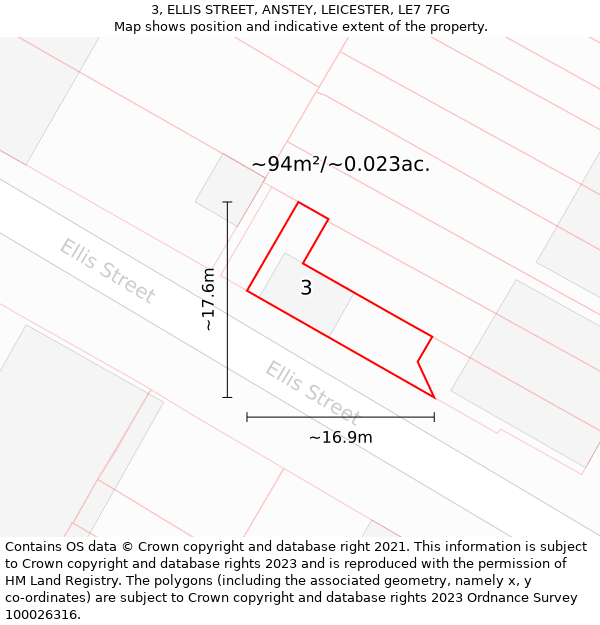 3, ELLIS STREET, ANSTEY, LEICESTER, LE7 7FG: Plot and title map