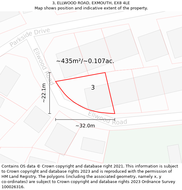 3, ELLWOOD ROAD, EXMOUTH, EX8 4LE: Plot and title map