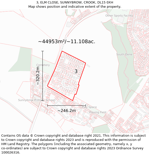 3, ELM CLOSE, SUNNYBROW, CROOK, DL15 0XH: Plot and title map