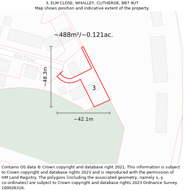 3, ELM CLOSE, WHALLEY, CLITHEROE, BB7 9UT: Plot and title map